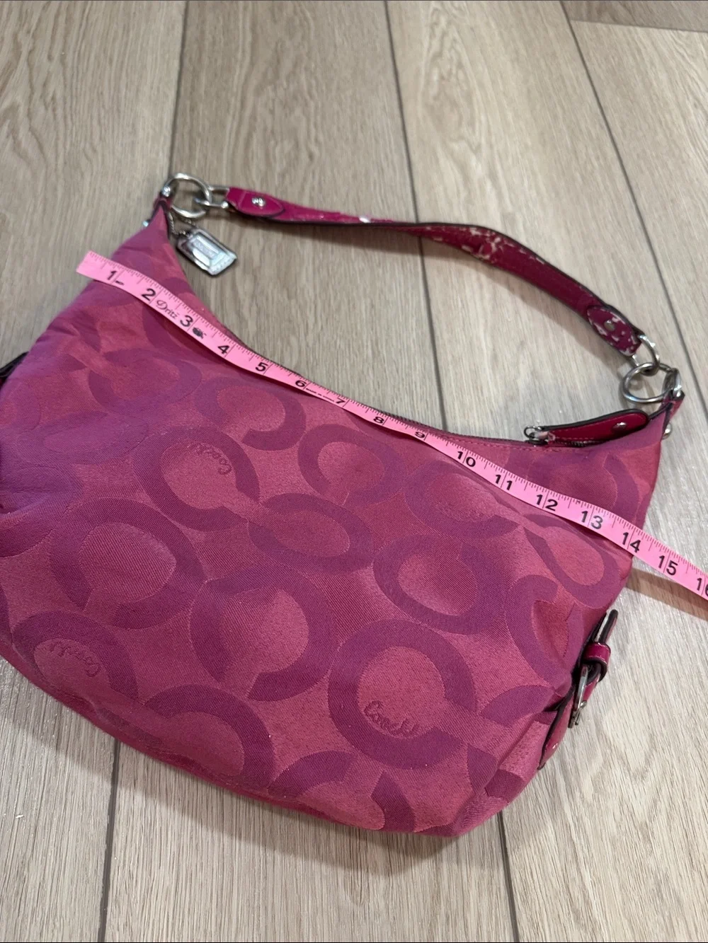 COACH Y2K Distressed Madison Signature Optic Pink Satin Shoulder Hand Bag